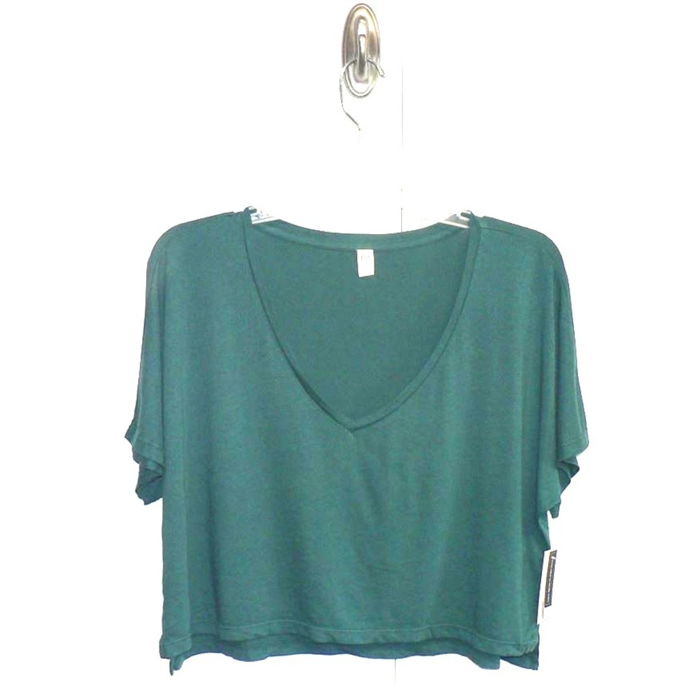 BP. Women's V-Neck Dolman Short Sleeve Modal Blend Crop T-Shirt Green Moss Small - Picture 2 of 6